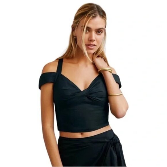 Anthropologie Maeve Black Linen Crop Top - Picture 2 of 5
